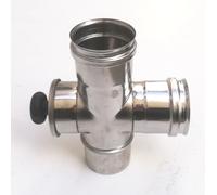 Raccordo a T da 100mm in acciaio inox croce con ispezione 5 decimi AISI 304