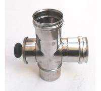 Raccordo a T da 80mm in acciaio inox croce con ispezione 5 decimi AISI 304
