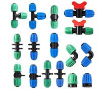 Raccordo a T diritto a gomito da 16 mm, connettore bloccato per giardino, agricoltura, tubi di irrigazione automatica, giunto separatore dell'acqua, 10 pezzi (DN16 bloccato dritto)