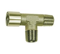 Raccordo a T, esterno/esterno/interno, G/R 1, SW 30, pressione di esercizio max. 60 bar, temperatura di funzionamento max. 150°C, ottone nichelato