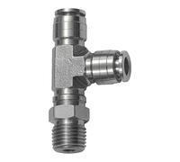 Raccordo a T girevole, forma a L, R 1/2 a., per tubo esterno Ø 12 mm, pressione di lavoro max. 20 bar, acciaio inox 1.4404