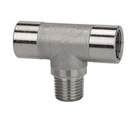 Raccordo a T, interno/esterno/interno, G/R 1/2, pressione max. 150 bar, temperatura di funzionamento da -20 °C a 150 °C, acciaio inox 1.4404.