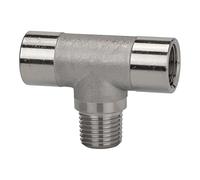Raccordo a T, interno/esterno/interno, G/R 1/4, pressione max. 150 bar, temperatura di funzionamento da -20 °C a 150 °C, acciaio inox 1.4404.
