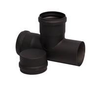 Raccordo a T nero in ghisa Ø 80 mm per stufa a pellet con tappo di condensa