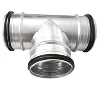 Raccordo a T per condotti a spirale 90° DN: 80 100 125 150 160 200 zincato e acciaio inox, Adattatore di derivazione per ventilazione e cappa di ventilazione, Argento