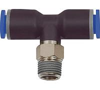 Raccordo a T » serie blu «, girevole, R 1/2 a., per tubo esterno Ø 8 mm, pressione di lavoro max. 15 bar, plastica/MS vern.