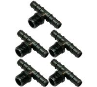Raccordo a Tee Portagomma con Filetto, Connettore a 3 Vie per Tubi e Sistemi di Irrigazione a Goccia, Nero - Orto Facile (5, 25 mm x 3/4")