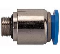Raccordo a vite dritto, serie blu, rotondo, M5 a., per tubo esterno Ø 4 mm, pressione di lavoro max. 15 bar, plastica/MS vern.