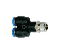 Raccordo a Y"serie blu", girevole, R 1/2 a, per tubo esterno Ø 8 mm, pressione di lavoro max. 15 bar, plastica/MS vern.