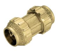 Raccordo diritto doppio in ottone Tiemme 32mm per tubi in polietilene