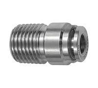 Raccordo dritto a vite, con corpo rotondo, R 1/4 a., per tubo esterno Ø 6 mm, pressione di lavoro max. 20 bar, acciaio inox 1.4404