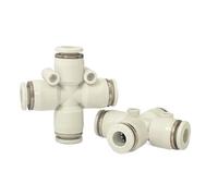 Raccordo pneumatico a quattro vie PZA a croce in plastica con inserimento rapido 4/6/8/10/12 mm, connettore tracheale in PU, bianco, 20 pezzi(PZA8)