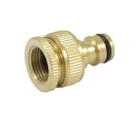 Raccordo rapido in ottone da 3/4" con adattatore da 1/2", ideale per tubi flessibili e sistemi di irrigazione.