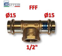 Raccordo T tee in bronzo Ø 15 x F 1/2'' x 15 mm - rame a pressare UNICO per acq