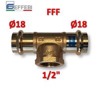 Raccordo T tee in bronzo Ø 18 x F 1/2'' x 18 mm - rame a pressare UNICO per acq