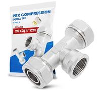 Raccordo Tee PEX-AL-PEX Stringere Ottone per Tubo Multistrato Compressione Filettato Sistema di Riscaldamento Idraulico (25 x 3/4'' x 25 FF)