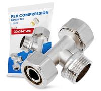 Raccordo Tee PEX-AL-PEX Stringere Ottone per Tubo Multistrato Compressione Filettato Sistema di Riscaldamento Idraulico (20 x 3/4'' x 20 FM)