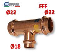 Raccordo tee T ridotto FFF Ø 22x18x22 mm - rame a pressare UNICO per acqua e ga