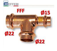 Raccordo tee T ridotto FFF Ø 22x22x15 mm - rame a pressare UNICO per acqua e ga