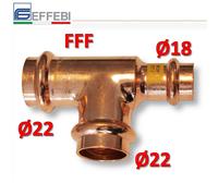 Raccordo tee T ridotto FFF Ø 22x22x18 mm - rame a pressare UNICO per acqua e ga