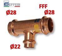 Raccordo tee T ridotto FFF Ø 28x22x28 mm - rame a pressare UNICO per acqua e ga