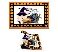 RACETECH Happy Halloween - Manteles individuales de Gnomo con bandeja escalonada de Halloween, resistentes a Las manchas, antideslizantes, para decoración de Mesa de comedor, cocina, 12 x 18 pulgadas
