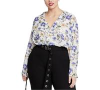 Rachel Roy Camicetta Sandra Shell Donna A Maniche Lunghe Blu 18W