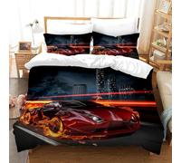 Racing Car Bedding Set per ragazzi, Sport Car Duvet Cover Extreme Sport Theme Bedding Set for Children with Zip and 2 Pillowcase (220 x 240 cm + 80 x 80 cm x 2,A3)
