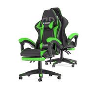 Racingreat Sedia da gaming, ergonomica, per gamer, con cuscino lombare e poggiatesta, regolabile in altezza, sedia per computer, per ufficio, per adulti, ragazze e ragazzi (Con poggiapiedi,Verde