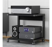 Rack audio a 2 livelli, supporto per supporti AV, armadietto stereo con ruote, scaffale per console di gioco, per accessori TV, lettore DVD/CD, Xbox, PS5, proiettore (50 x 40 x 50 cm, nero)