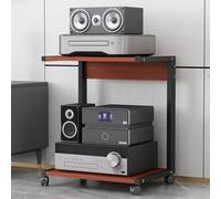 Rack audio a 2 livelli, supporto per supporti AV, armadietto stereo, scaffale audio-video con ruote, ripiano per console di gioco, per accessori TV, lettore DVD/CD, Xbox, PS5, proiettore (50 x 40 x 65