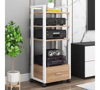 Rack audio a 4 ripiani con ruote e cassetti, mobiletto regolabile in metallo e legno, per giradischi, console di gioco, lettori DVD e proiettori