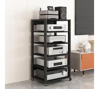 Rack audio HiFi regolabile a 4 livelli, supporto AV per casa/ufficio/teatro, armadietto per lettore CD e componenti stereo, 50 x 40 x 110 cm, design nero elegante