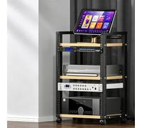 Rack audio modulare, mobile stereo per home theater, studio e gaming | Rack U modulare, telaio acciaio, flusso aria aperto, ruote bloccabili, montaggio semplice(Light Walnut,83cm/32.7in)