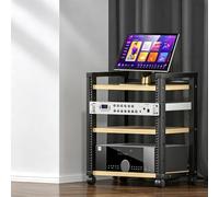 Rack audio modulare, mobile stereo per home theater, studio e gaming | Rack U modulare, telaio acciaio, flusso aria aperto, ruote bloccabili, montaggio semplice(Light Walnut,45cm/25.6in)