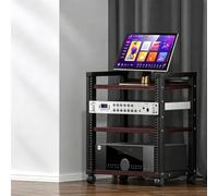 Rack audio modulare, mobile stereo per home theater, studio e gaming | Rack U modulare, telaio acciaio, flusso aria aperto, ruote bloccabili, montaggio semplice(Black Walnut,45cm/25.6in)