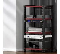 Rack audio modulare, mobile stereo per home theater, studio e gaming | Rack U modulare, telaio acciaio, flusso aria aperto, ruote bloccabili, montaggio semplice(Red Teak,101cm/39.8in)