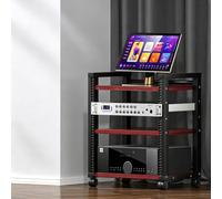 Rack audio modulare, mobile stereo per home theater, studio e gaming | Rack U modulare, telaio acciaio, flusso aria aperto, ruote bloccabili, montaggio semplice(Red Teak,45cm/25.6in)