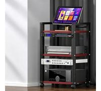 Rack audio modulare, mobile stereo per home theater, studio e gaming | Rack U modulare, telaio acciaio, flusso aria aperto, ruote bloccabili, montaggio semplice(Red Teak,83cm/32.7in)
