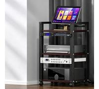 Rack audio modulare, mobile stereo per home theater, studio e gaming | Rack U modulare, telaio acciaio, flusso aria aperto, ruote bloccabili, montaggio semplice(Black Walnut,83cm/32.7in)