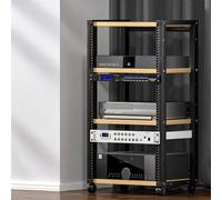 Rack audio modulare, mobile stereo per home theater, studio e gaming | Rack U modulare, telaio acciaio, flusso aria aperto, ruote bloccabili, montaggio semplice(Light Walnut,101cm/39.8in)