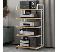 Rack audio multimediale con ruote, scaffale per componenti stereo a 5 livelli, supporto in acciaio al carbonio per soggiorno e camera da letto, altezza 106 cm, perfetto per l'installazione di home