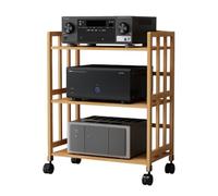 Rack audio regolabile in altezza in bambù, supporto multimediale a 2/3/4/5 livelli con ruote per home theater e componenti stereo, mensola per amplificatore Hi-Fi (80,3 cm H 68,6 cm L)