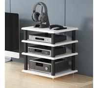 Rack audio video HiFi a 4 livelli, supporto multifunzionale per ufficio/soggiorno, centro di intrattenimento bianco, armadietto di archiviazione AV mensola multimediale mobili home theater