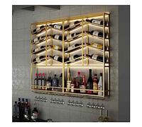 Rack da vino montato a parete per bar, portaoggetti da parete con scaffali metallici LED per liquori da bar con supporto per bicchieri per la cantina del bar e la cucina (colore: Gold-B, dim
