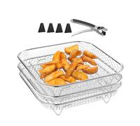 Rack Di Cottura La Friggitrice - Rack Disidratatore Impilabile | Vassoio Del Cesto Aria In Acciaio Inox | Disidratatore Impilabile | Frutta E Verdure Drenante | Compreso Il Pennello A Clip |
