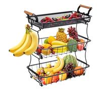 Rack di frutta - cesto di frutta a 3 livelli | Cesto di produzione | Organizzatore di stoccaggio in metallo con ganci di banana Cestini da bancone per verdure Snack per pane APPARTAMENTO A