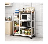 Rack di stoccaggio da cucina con ruote Supporto per forno a microonde Carrello della spesa Telaio in metallo Scaffali Utility Organizer per Cucina Colore bianco.