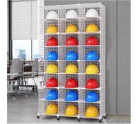 Rack di storage Scaffale casco commerciale per esposizione in massa, Holder di posizionamento del cappello duro in piedi per la fabbrica, Grande capacità e mobile(White,24 Grids(A))