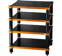 Rack HiFi a 4 livelli, supporto audio in legno massiccio per giradischi, giradischi, amplificatore e componenti AV, ripiani per archiviazione multimediale per home theatre (nero, 60 x 78 x 48 cm)